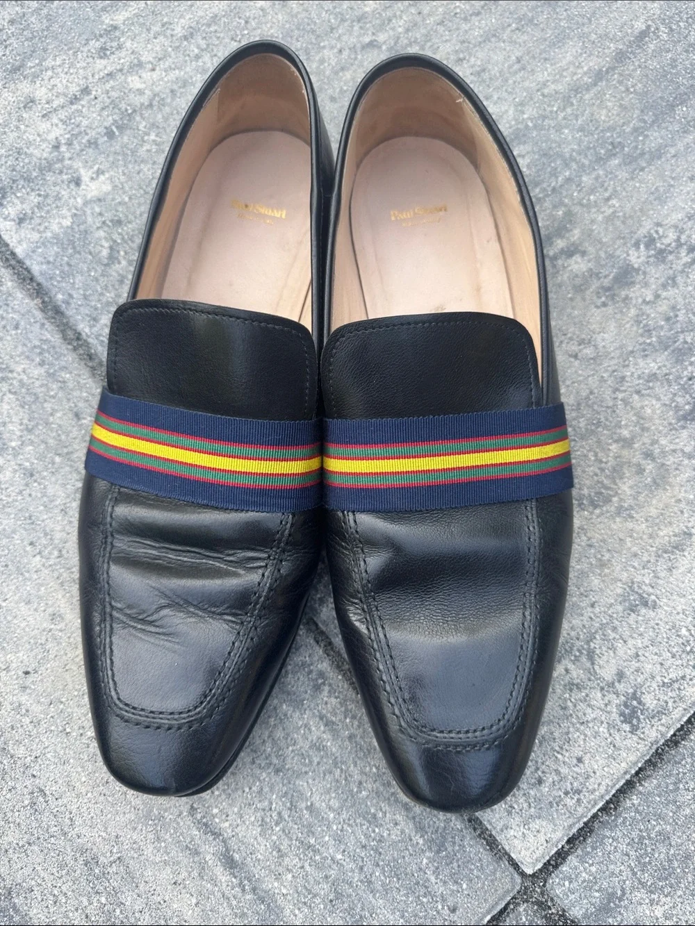 Paul Stuart Herve Ribbon Band Black Leather Loafer. Size 10 1/2.